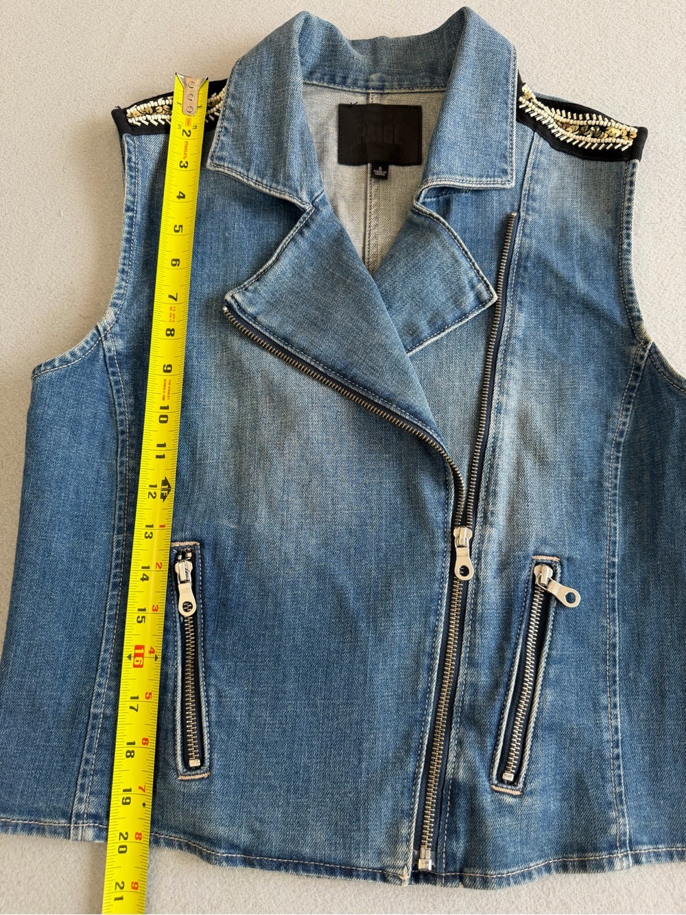 Paige Denim Vest Small Women’s Full Zipper Collared Blue - Picture 10 of 12
